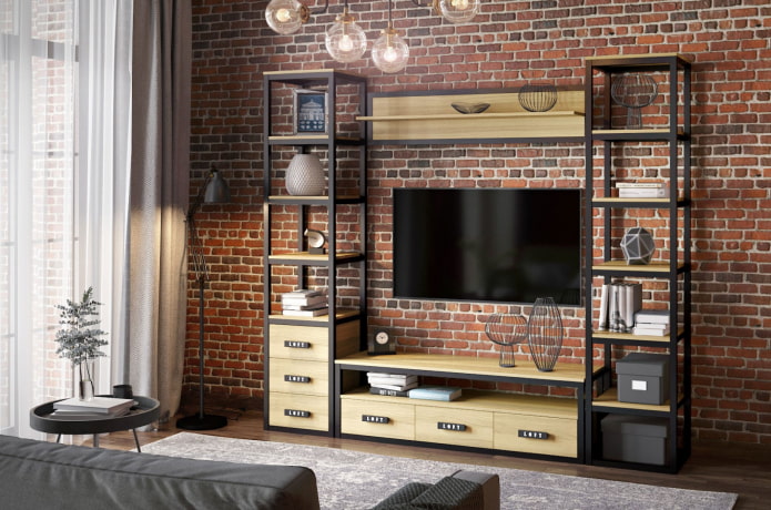 parete nell'arredamento del soggiorno in stile loft