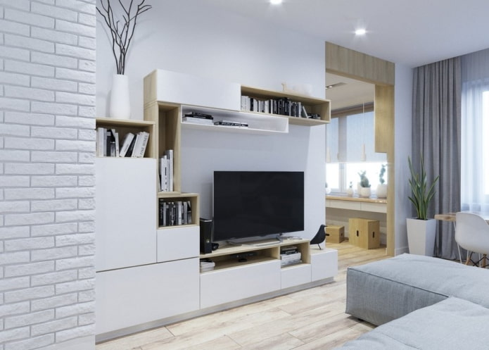 parete all'interno del soggiorno in stile scandinavo