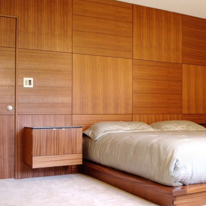 decorazione della camera da letto con pannelli in MDF quadrati