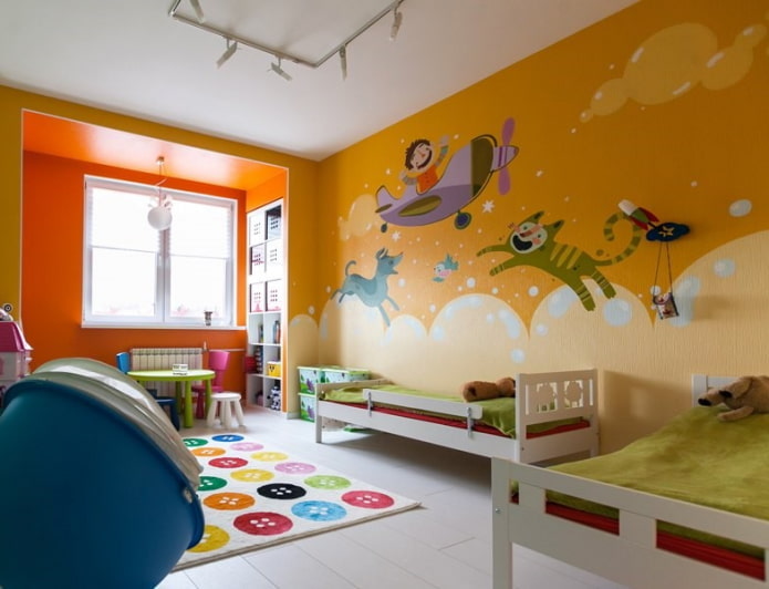 pareti arancioni all'interno della cameretta del bambino