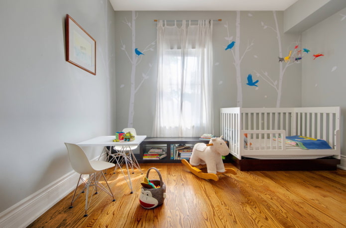 pareti grigie all'interno della cameretta del bambino