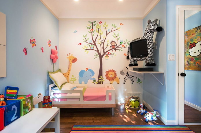 design della parete in una piccola cameretta per bambini