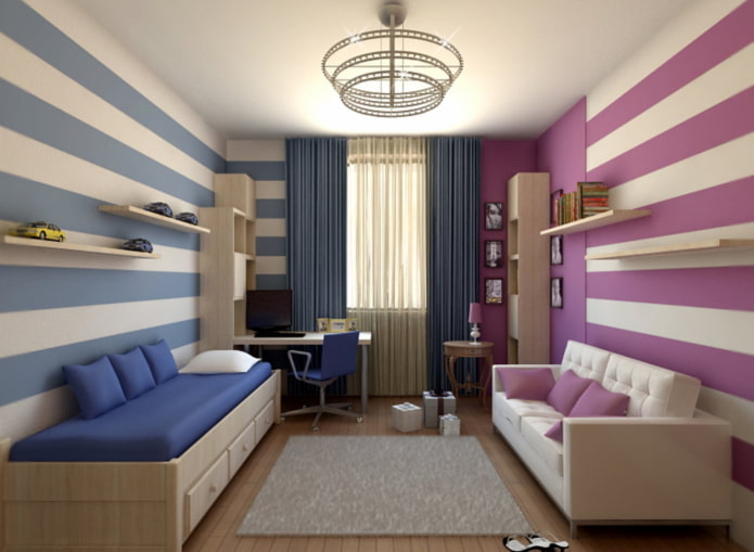 design delle pareti in una stanza per bambini di sesso diverso