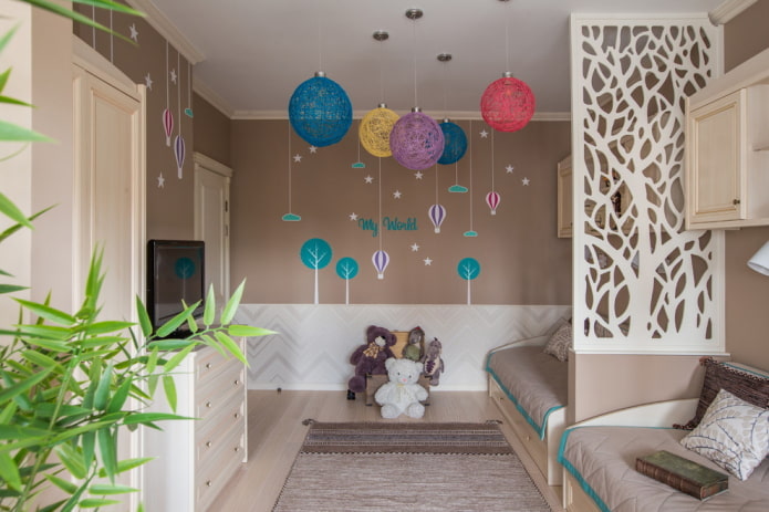 design della parete in una piccola cameretta per bambini