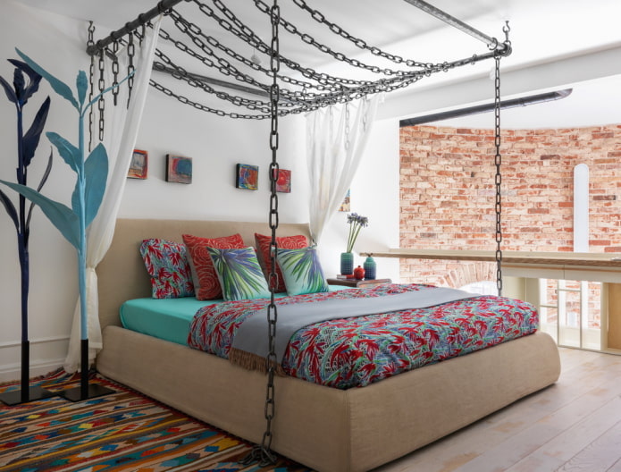 Camera da letto in stile fusion con elementi loft