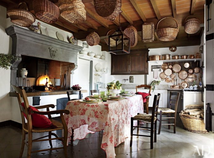 cucina con decorazioni a cestini