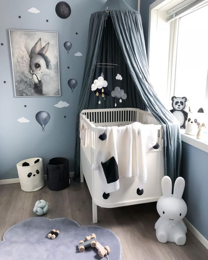 cameretta per bambini in toni freddi