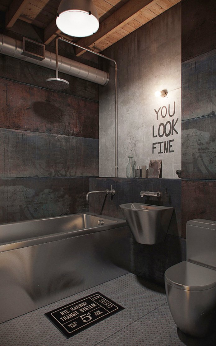 illuminazione all'interno di un bagno in stile loft
