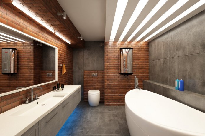 illuminazione all'interno di un bagno in stile loft