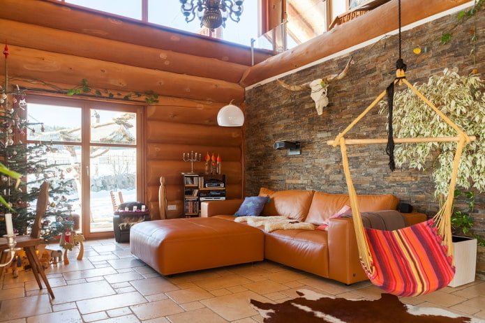 arredamento del soggiorno in stile rustico