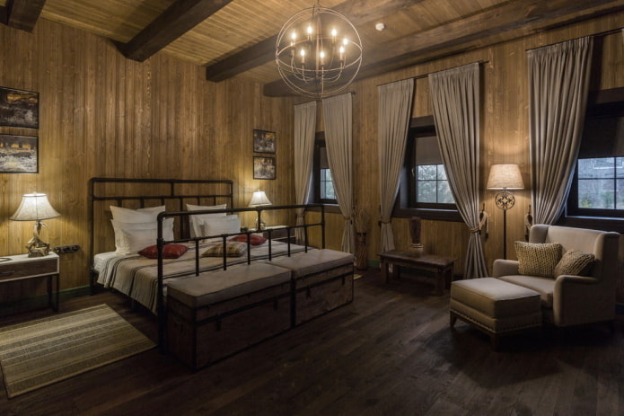 illuminazione in camera da letto in stile rustico