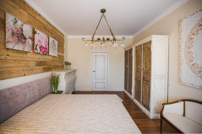 combinazione di colori della camera da letto in stile rustico