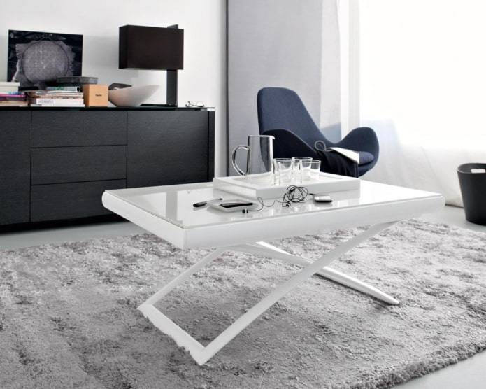 tavolo transformer con vetro bianco