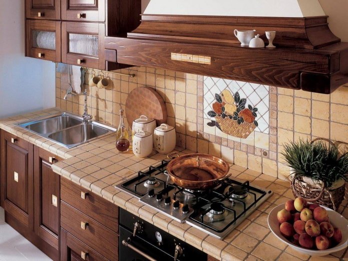 piastrelle marroni sul piano di lavoro