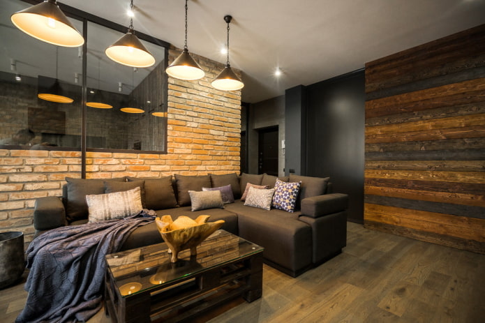 tavolo in wengé in un interno in stile loft