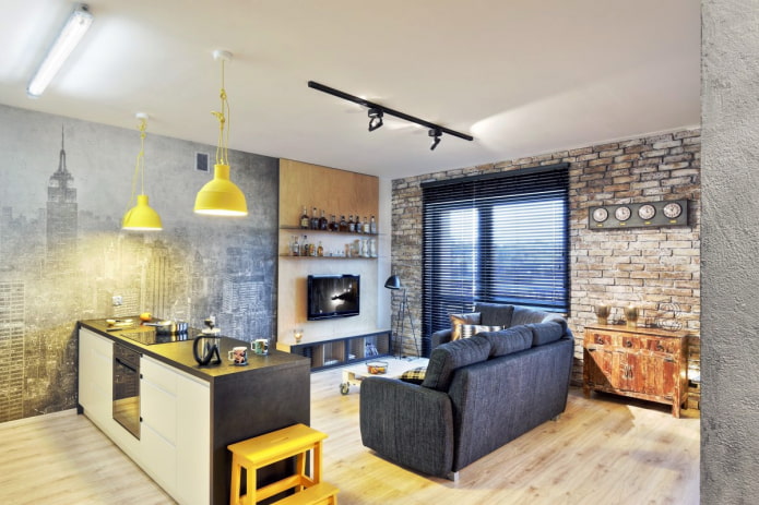 illuminazione in uno studio in stile industriale
