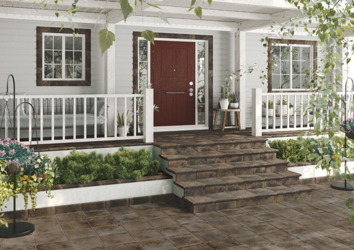 portico e strada di accesso realizzati in clinker marrone invecchiato