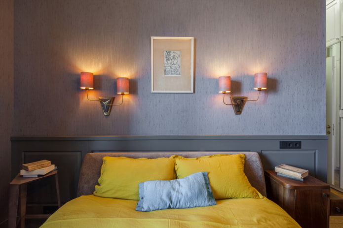 carta da parati in tessuto grigio nella camera da letto