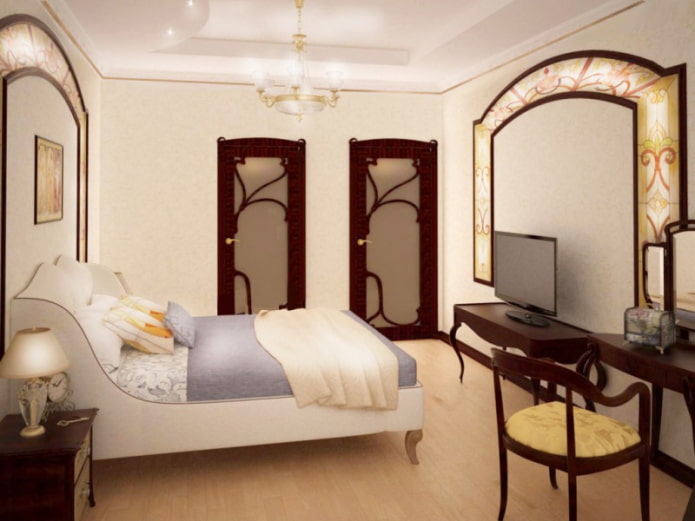 TV nell'interno della camera da letto in stile Art Nouveau