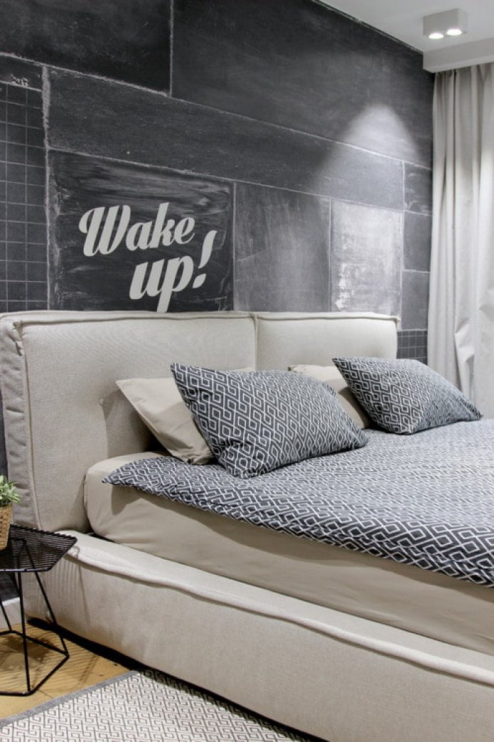interno camera da letto grigia