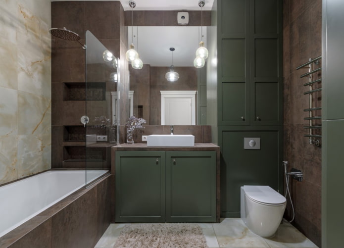 mobili verde scuro in bagno