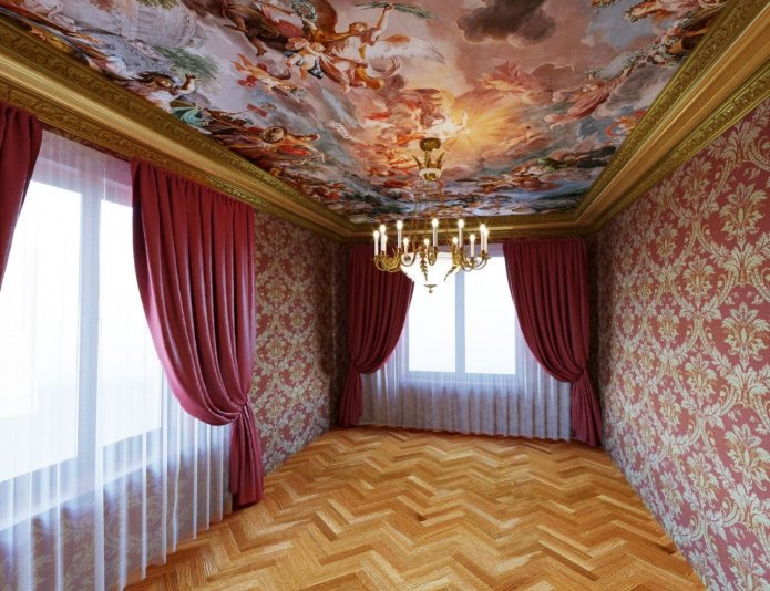 soffitto teso con stampa fotografica a forma di affresco