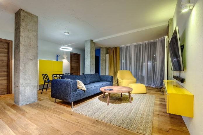 soggiorno blu e giallo