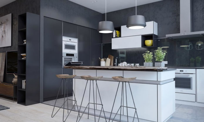 pareti nere negli interni della cucina
