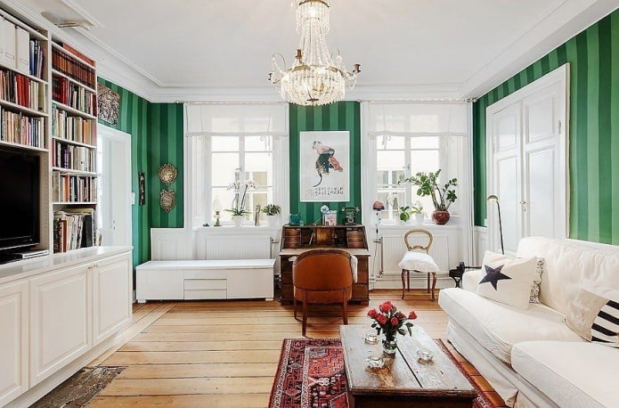 combinazione di colori per pareti, pavimento e soffitto per soffitti bassi