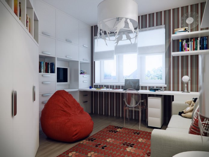 combinazione di colori per pareti, pavimento e soffitto per soffitti bassi