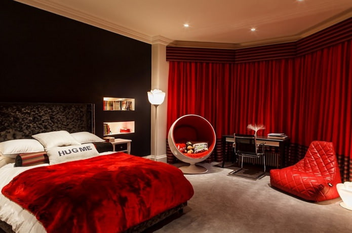 interno camera da letto rosso
