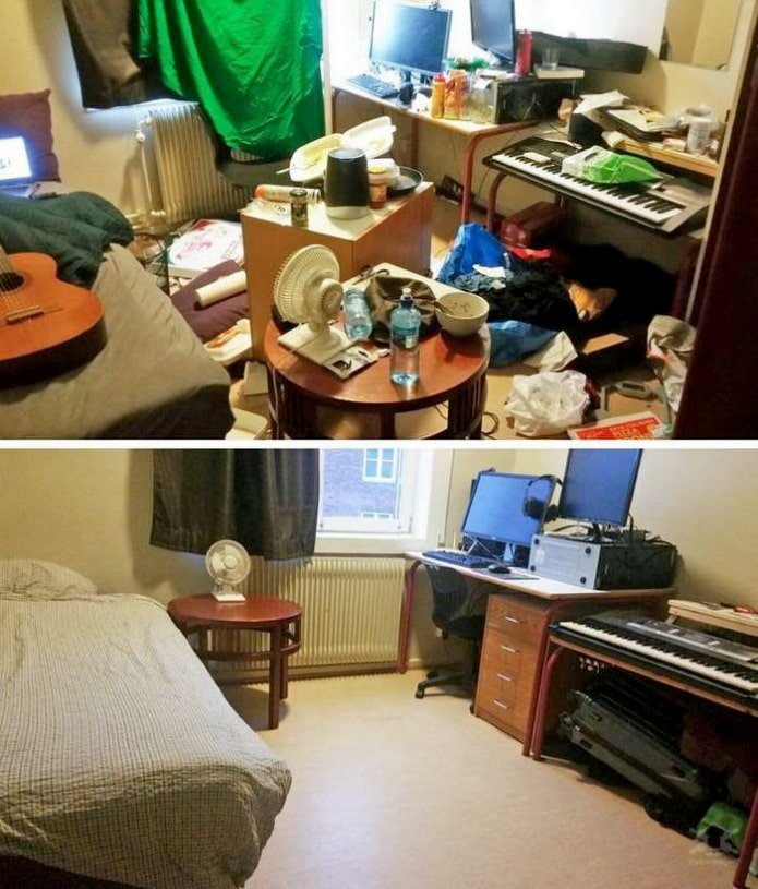 La stanza dell'adolescente prima e dopo le pulizie