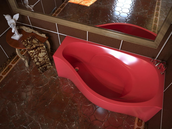 Vasca da bagno angolare rossa