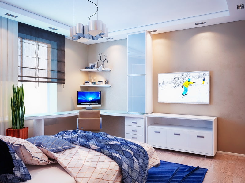 scrivania per computer in camera da letto nell'angolo