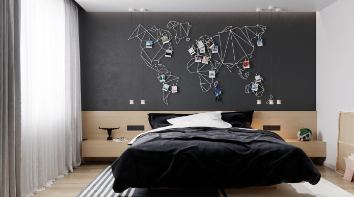 installazione a forma di mappa del mondo in camera da letto