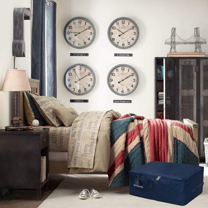 orologio con l'ora di diverse città in camera da letto
