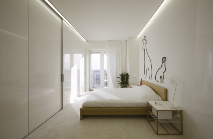 camera da letto stretta in stile minimalista