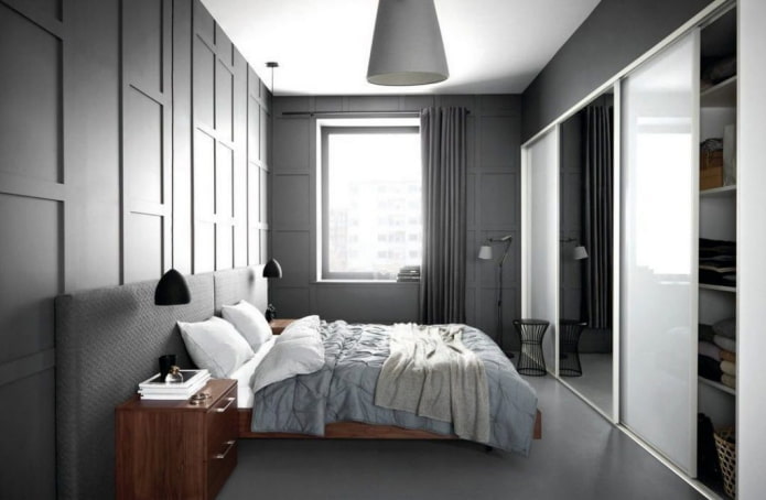 design degli interni di una camera da letto stretta