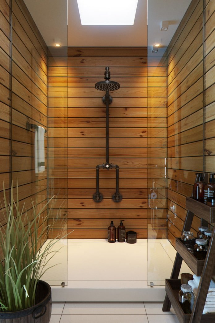 finitura doccia in legno