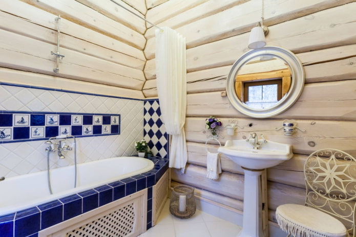 rifinitura del bagno con legno