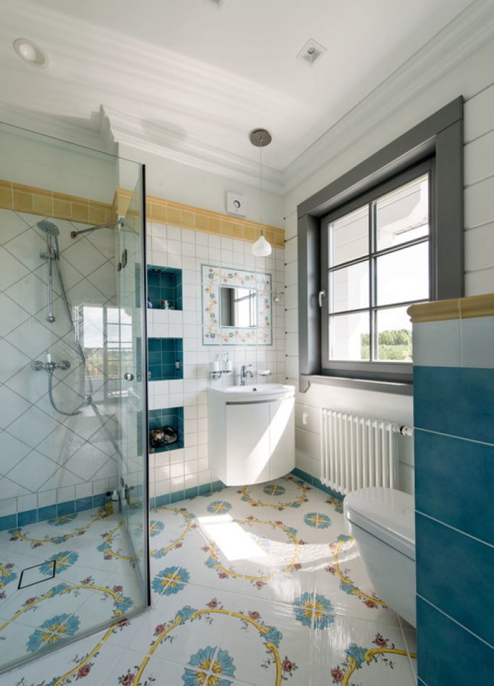 piastrelle luminose in bagno