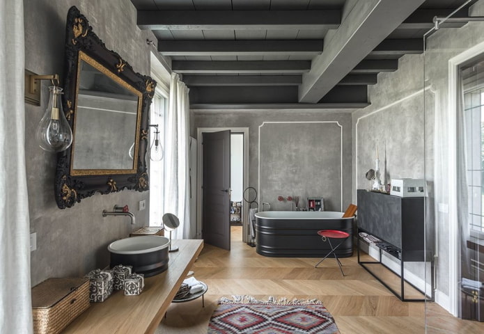 combinazione di colori di un bagno in stile loft