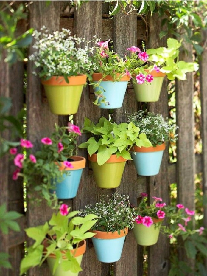 Vasi da fiori su una recinzione