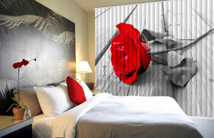 tende con stampa fotografica nell'interno della camera da letto