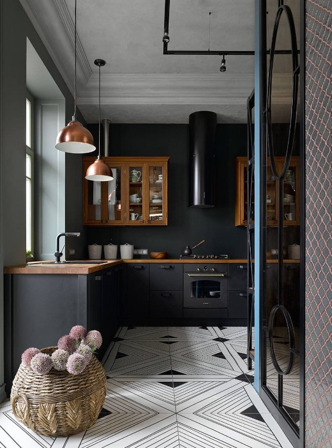 pavimento bianco e nero in cucina