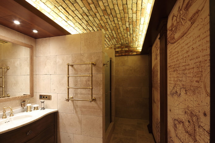 soffitto in mattoni nell'interno del bagno