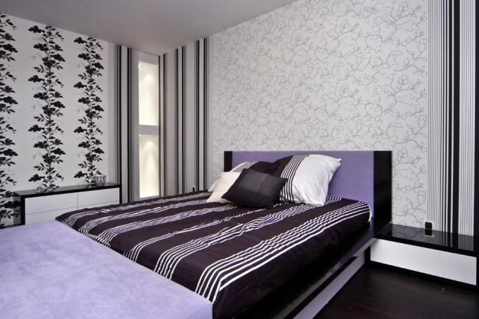 Carta da parati combinata in camera da letto: a motivi