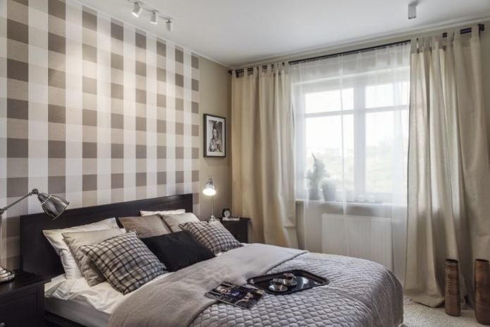 Carta da parati per l'interno della camera da letto: a scacchi