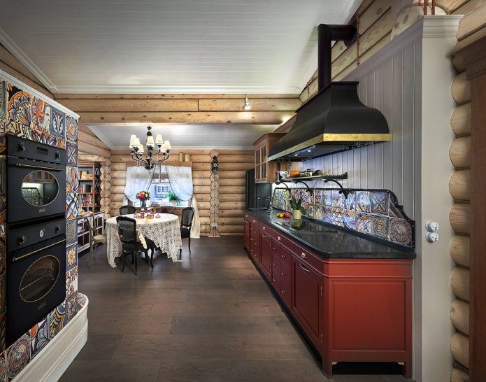 cucina in una casa in tronchi