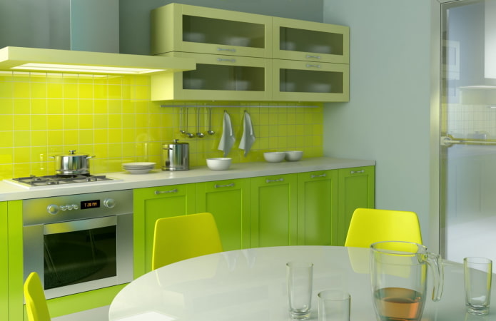 interno della cucina nei toni del giallo-verde